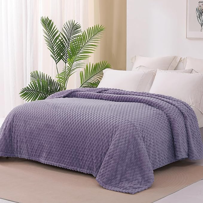 Exclusivo Mezcla Fleece Twin Blanket for Bed, Extra Large Fuzzy Grayish Purple Bed Blankets, Soft Cozy Plush Sofa Throws for All Seasons, 60x80 Inches