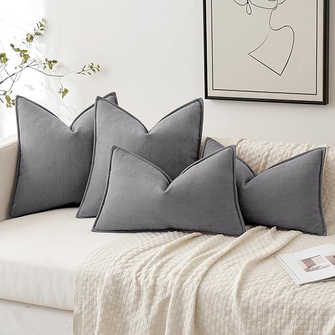 MIULEE Pack of 2 Grey Decorative Pillow Covers 26x26 Inch Soft Chenille Luxurious Couch Throw Pillows Farmhouse Cushion Covers Euro Shams with Elegant Design for Sofa Bedroom Living Room Home Decor