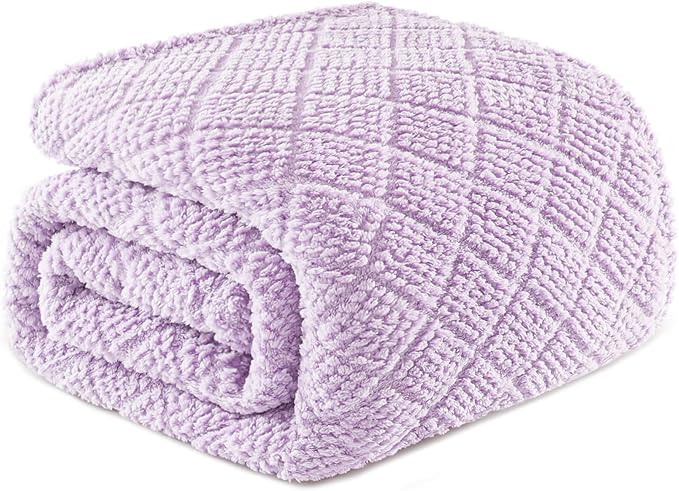 Whale Flotilla Fuzzy Fleece Twin Size Blanket for Bed, Soft Fluffy Jacquard Waffle Blankets for All Season, Lightweight and Warm, 60x80 Inch, Lilac