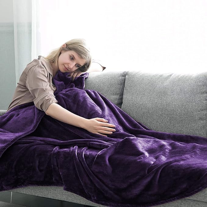 IR Imperial Rooms Fleece Blanket 12 Pack Twin Size 60x80 Inches - Super Soft Fluffy Throw Blanket for Sofa and Bed - Warm and Cozy Lightweight 400 GSM Microfiber Bed Throws Blankets (Twin, Purple)