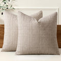 MIULEE Decorative Linen Check Throw Pillow Covers Neutral Farmhouse Vintage Pillow Covers 18x18 Set of 2 Boho Modern Home Decor for Sofa Couch Bedroom Cushion Natural Linen