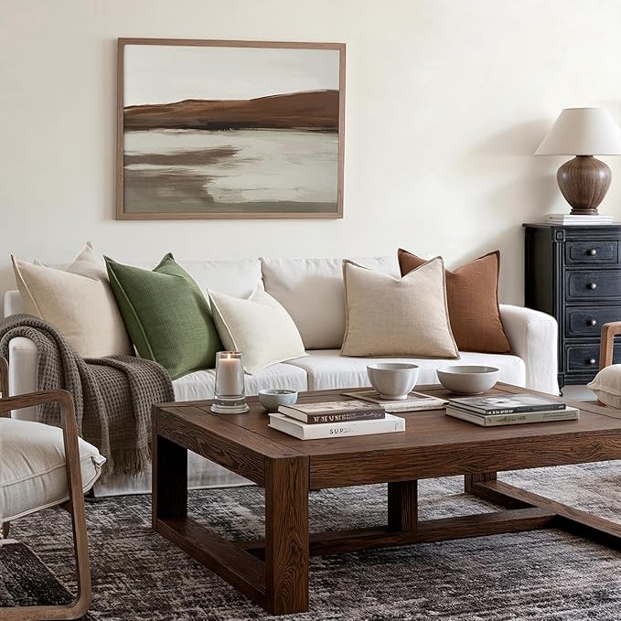 MIULEE Pack of 2 Thick Textured Couch Throw Pillow Covers, Rust Terracotta Decorative Pillow Covers 20x20, Neutral Linen Cushion Cases for Sofa Bed Living Room Modern Farmhouse Home Decor, No Filling