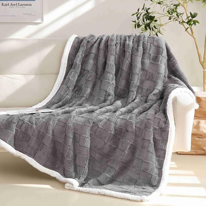 Sherpa Throw Blanket Fleece Blanket, Soft Fluffy Thick Blanket for Couch 80”*90”, for All Season Use, Gray