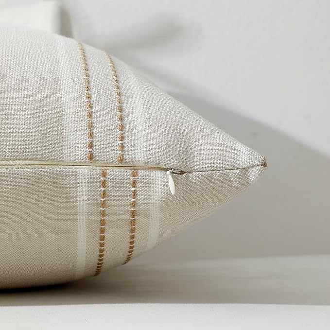 Hckot Throw Pillow Covers 16x16 Set of 2 Tan Pillow Covers Farmhouse Decorative Pillows Textured Linen Square Cushion Covers for Sofa Couch Bed Living Room Decor(Tan)
