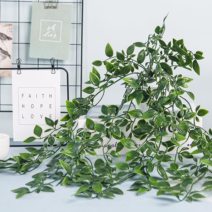 Der Rose 2Pcs Fake Plants Artificial Potted Faux Hanging Ivy Vines Plants Indoor for Home Bathroom Shelf Wall Bookshelf Decor