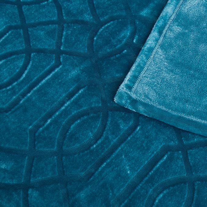 Soft Cozy Fleece Queen Size Blanket, 90x90 Inches – Lightweight Plush Blanket for Bed, Fuzzy 3D Jacquard Design - Teal