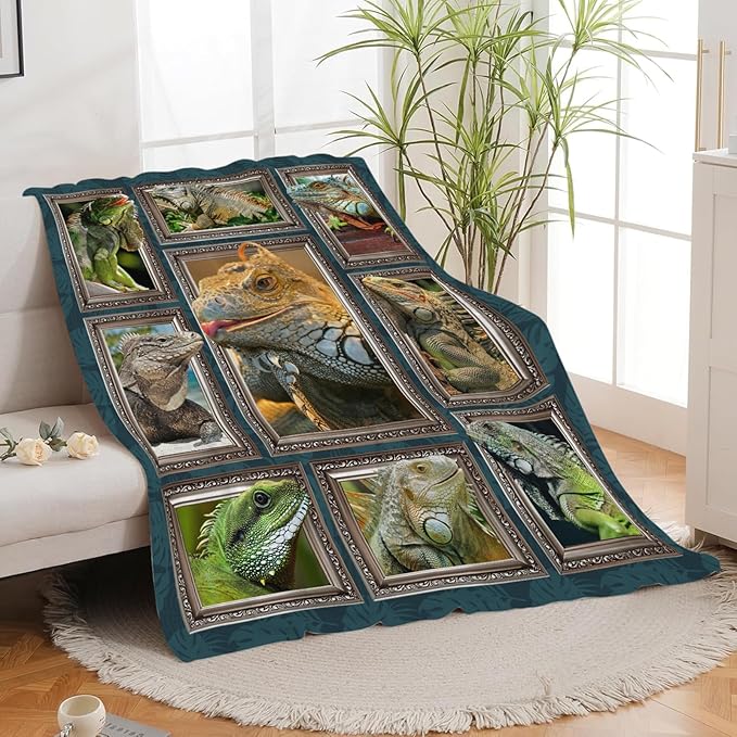 Lizard Blanket for Girls Women Boys Men Adults Kids Soft Cozy Fleece Iguana Reptile Lovers Throw Blankets Gifts Warm Flannel Plush Stuff Lightweight Decorative for Couch Bed Sofa 60"X50"