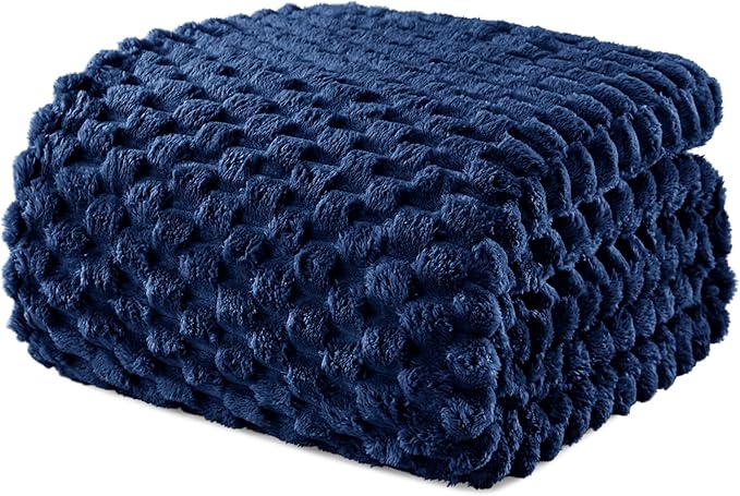 Exclusivo Mezcla Fleece California King Blanket for Bed, Oversized Fuzzy Navy Blue Bed Blankets, Soft Cozy Plush Sofa Throws for All Seasons, 120x120 Inches
