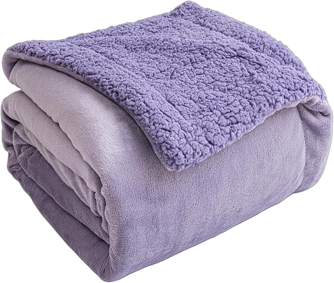 K.Garden Sherpa Throw Blanket for Couch Sofa, Super Soft Cozy Fuzzy Plush Blankets Fleece Thick Warm Blanket for Winter Reversible Thick Warm Blanket for Bed, Sofa, Purple Solid 50 * 60inch