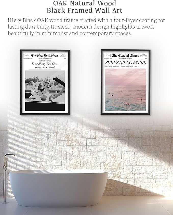 iHery Premium Natural Black OAK Wood 16x20in Surf’s Up Coastal Cowgirl Trendy Framed Wall Art, Vintage Hot Girls Canvas Wall Decor For Dorm Bedroom Living Room 1Pack