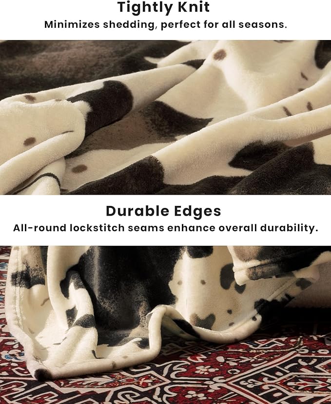 Cow Print Blanket Ultra Soft Flannel Throw Blanket for Couch Bed, Cute Cozy Lightweight All-Season Fleece Blanket King, Gift for Women & Girls, 90×108 Inches Brown