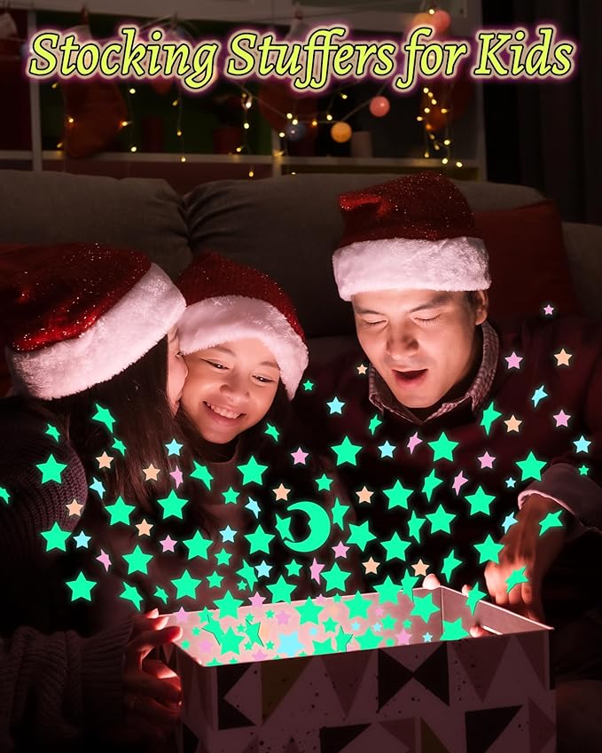 Greingways 201 Pcs Glow in The Dark Stars Stickers for Ceiling Bedroom, Stocking Stuffers for Kids Ages 3-5, 4-8, 8-12, Boys Girls Room Decor Wall Stickers Stocking Stuffers for Toddler-Multi