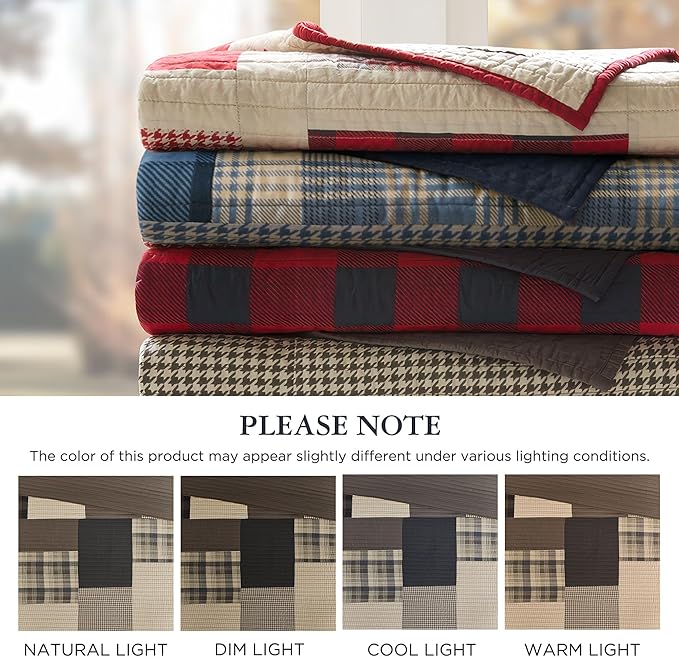 Woolrich Luxury Quilted Throw - Cabin Lifestyle, Patchwork with Moose Design All Season, Lightweight and Breathable Cozy Bedding Layer Throws for Couch Sofa, 50" W x 70" L, Winter Hills Tan