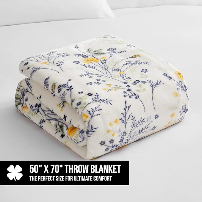 Lucky Brand Wildflower Yellow Floral 50"x70" Cozy Plush Blanket - Premium Microfiber Throw for Luxurious Comfort and Style