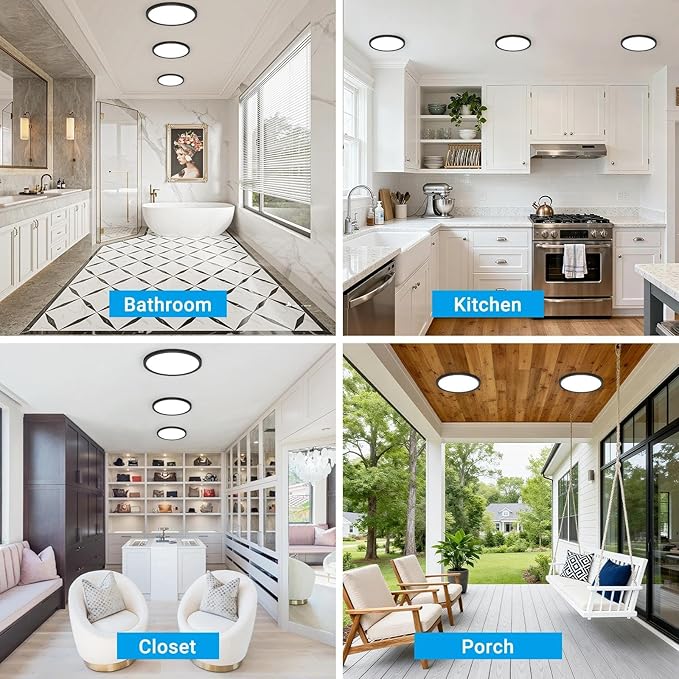 2 Pack LED Flush Mount Ceiling Light,7Inch 15W,3000K/3500K/4000K/5000K/6500K 5 Color Temperatures Ceiling Light Fixture for Kitchen Porch Hallway Bedroom Bathroom Closet,Oil-Rubbed Bronze