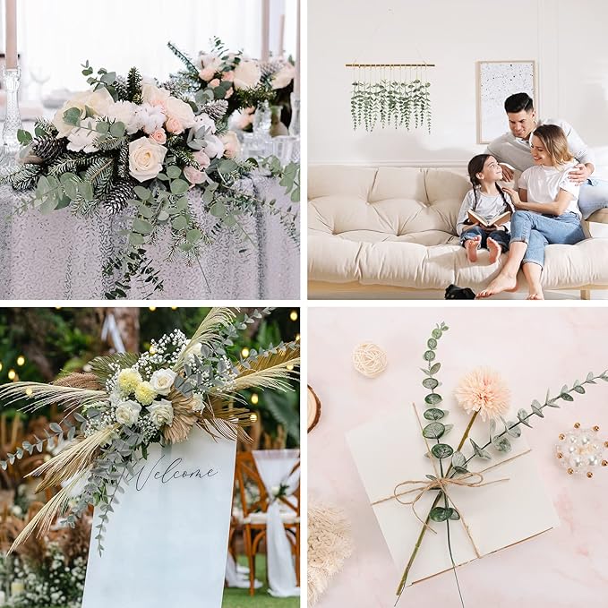 CEWOR 80pcs Artificial Eucalyptus Stems Fake Eucalyptus Leaves Stems Real Touch Leaf Branches for Flower Bouquet Wedding Easter Centerpiece Spring Home Office Decor