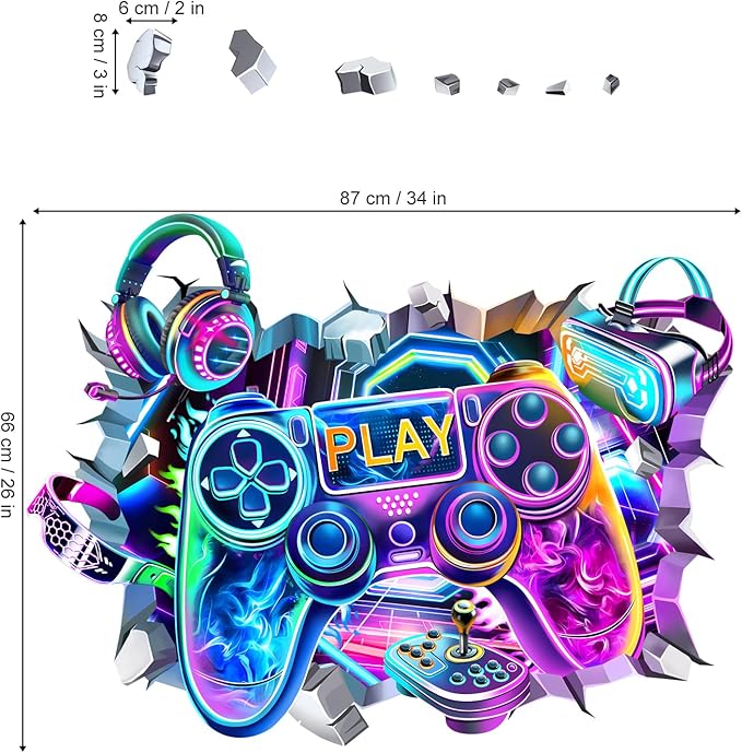 decalmile Large 3D Game Wall Decals Video Gaming Gamer Controller Joystick Wall Stickers Boy Bedroom Teenagers Playroom Wall Decor