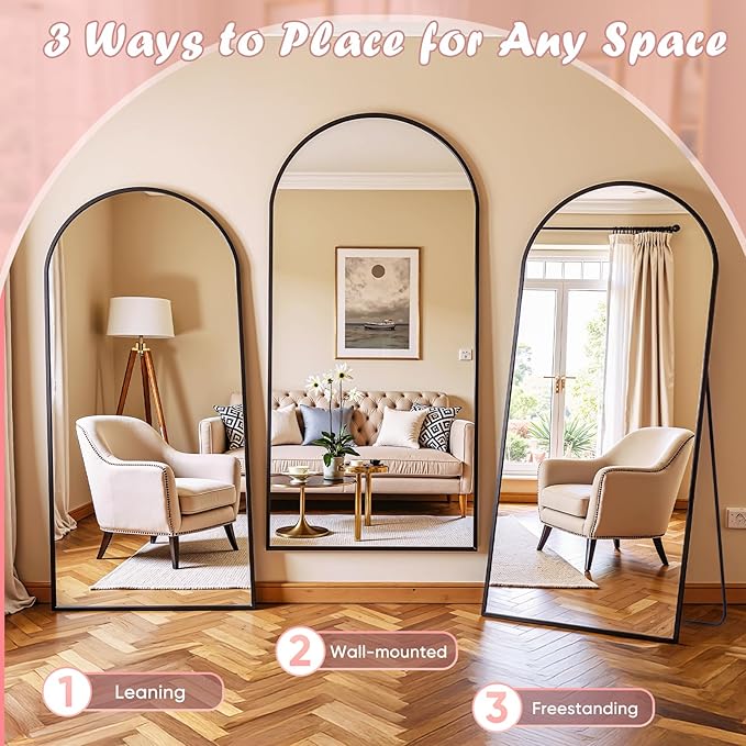 Full Length Mirror, 59" x 18" Arched Full Body Mirror Large Standing Floor Mirrors, Mirrors for Bedroom, Bathroom, Living Room Standing or Wall Leaning, Black