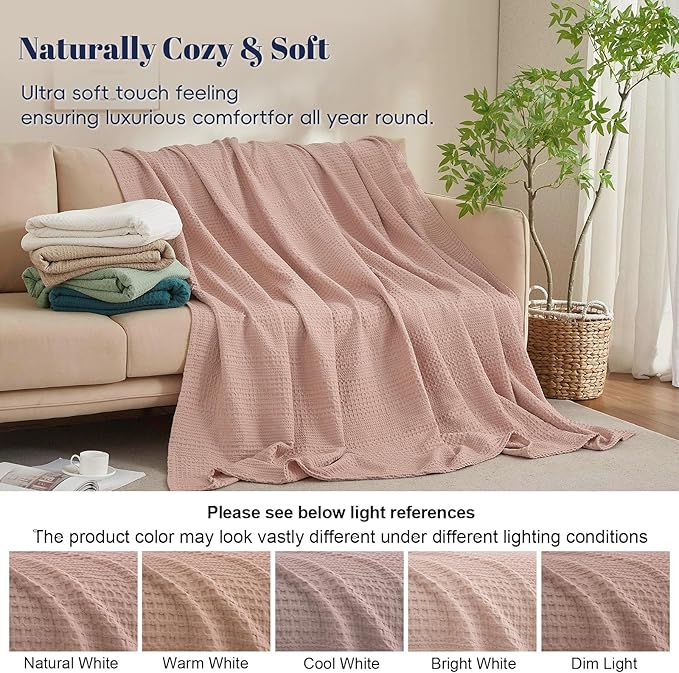 PHF Lightweight Waffle Weave Blanket Queen Size, Breathable & Ultra Soft, 90"x 90" Soft & Cozy Thin Blanket for All Season & Hot Sleepers, Bed, Home Decor - Rose Pink
