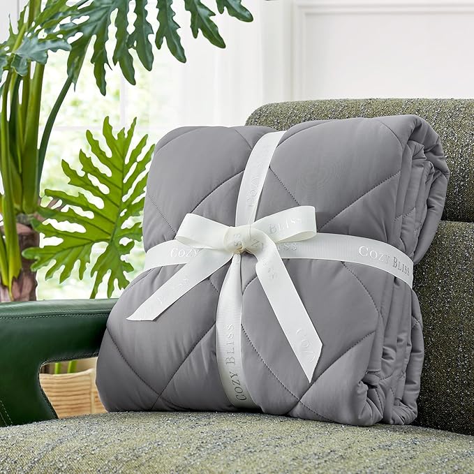 Cozy Bliss Cooling Blanket for Hot Sleepers Twin Size, Q-Max 0.45 Cooling Comfort Throw, Cold Blankets for Night Sweats Sleeping, Ultra-Cool Lightweight Breathable Summer Blanket for Bed, Grey
