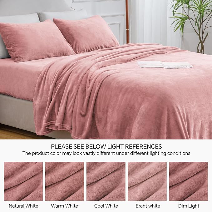 BEDELITE Flannel Sheets Twin Size Dusty Pink - Super Soft Fleece Sheets Set Fluffy Extra Plush, 3 Piece(Include Fitted Sheet, Flat Sheet, 1 Pillowcase)