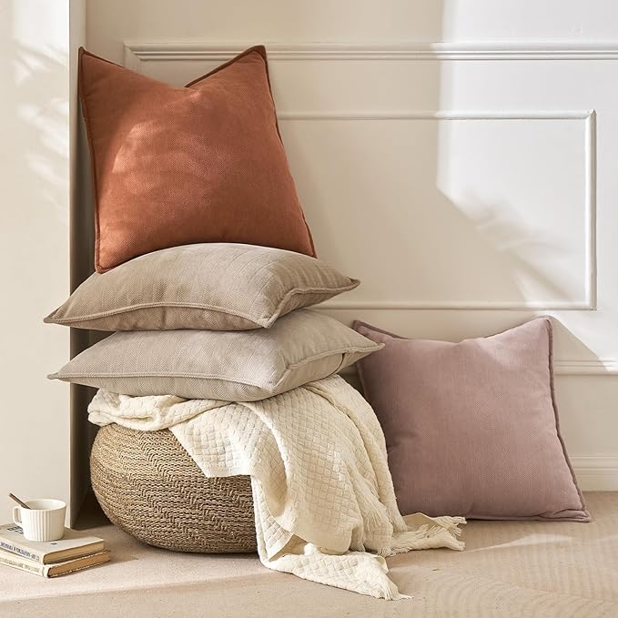 MIULEE Pack of 2 Burnt Orange Decorative Pillow Covers 16x16 Inch Soft Chenille Luxurious Couch Throw Pillows Farmhouse Cushion Covers with Elegant Design for Sofa Bedroom Living Room Home Decor