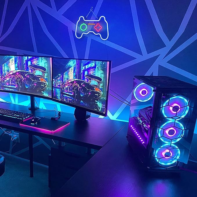 Led Dimmable Neon Signs Wall Decorations For Living Room|Bedroom Gamepad Controller Shape Lights Game Room Decor Accessories Cool Teen Boys|Girls|Kids Gamer Gifts