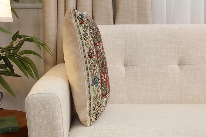 C Charlotte Home Furnishings Inc Tree of Life Red Belgian Cushion Cover - 16 in. x 16 in. Cotton/Viscose/Polyester by William Morris