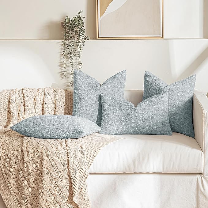 MIULEE Textured Boucle Throw Pillow Cover Light Blue Accent Solid Lumbar Spring Pillow Case Decorative Soft Pack of 1 Couch Cushion Chair Sofa Bedroom Livingroom Home Decor,12x20 Inch