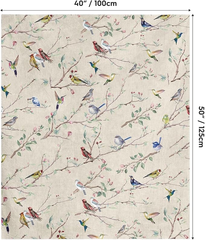 Horaldaily Spring Summer Flannel Blanket Throw, Birds Branch Biege Floral Soft Fuzzy Plush Cozy Fleece Blankets for Couch Sofa Bed Lounging, Ideal Gifts for Kids Adults Self, 40x50