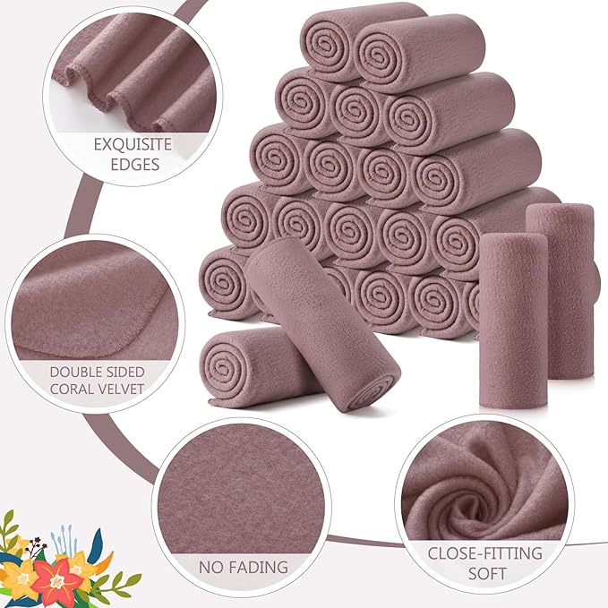 Shimeyao 24 Packs Fleece Throw Blanket Soft Warm Lightweight Fleece Blanket Cozy Throw Bulk for Bed Couch Sofa Home Office Wedding Gifts Suitable for Seasons, 50 x 60 Inches(Gray Pink)