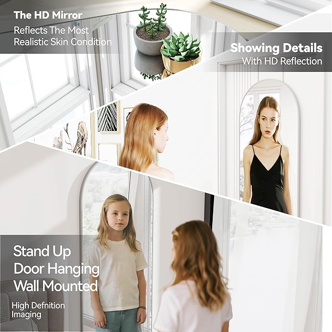 57x20 Door Hanging Full Length Mirror, Floor (Height 5.7ft just Body in1.3ft) or Wall Mounted Metal Frame Arch Dressing Mirrors for Bedroom Bathroom Living Room 57 20 inch Silver