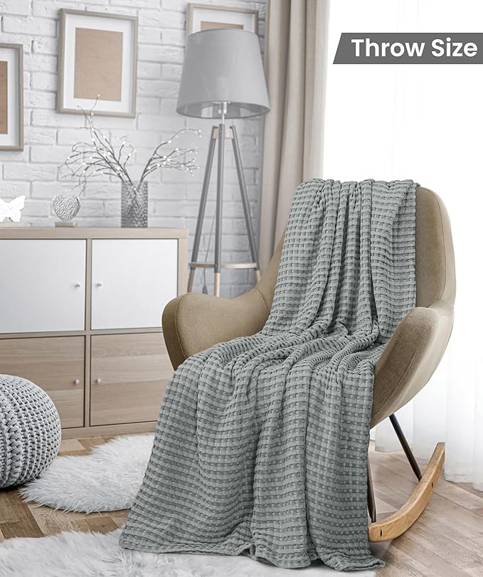 Utopia Bedding Cool Grey 100% Cotton Waffle Blanket 300 GSM [Throw - 50x60 Inch] Soft Lightweight Breathable Bed Blanket for All Season