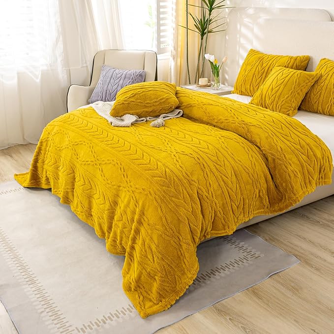 YUSOKI Queen Size Blanket Single Layer,Weight(4.4lb),370GMS-3D Stylish Design for Gift Home Decor (Mustard Yellow,90"x90")
