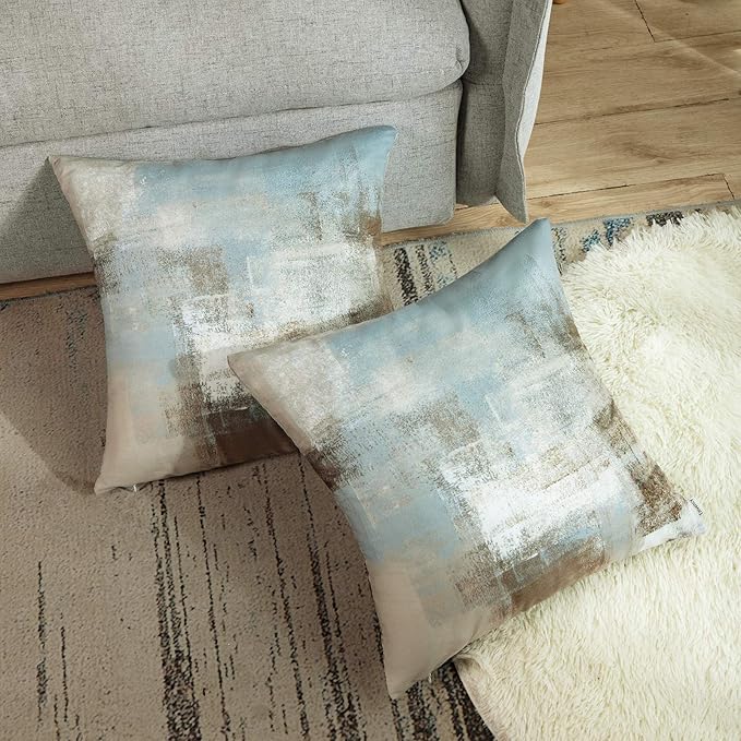 Britimes Throw Pillow Covers Modern Home Art Decor, 20 x 20 Inches Set of 2 Pillow Cases Decorative, Abstract Oil Painting Pillowcases for Bedroom, Living Room, Cushion Couch Sofa, Grey Beige