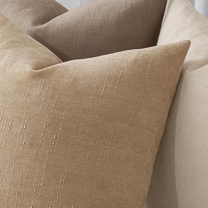 MIULEE Pack of 2 Decorative Throw Pillow Covers Soft Chenille Euro Throw Pillows Solid Textured Cushion Covers for Bed Couch Sofa Bedroom Living Room 24x24 Inch,Starfish Khaki Camel