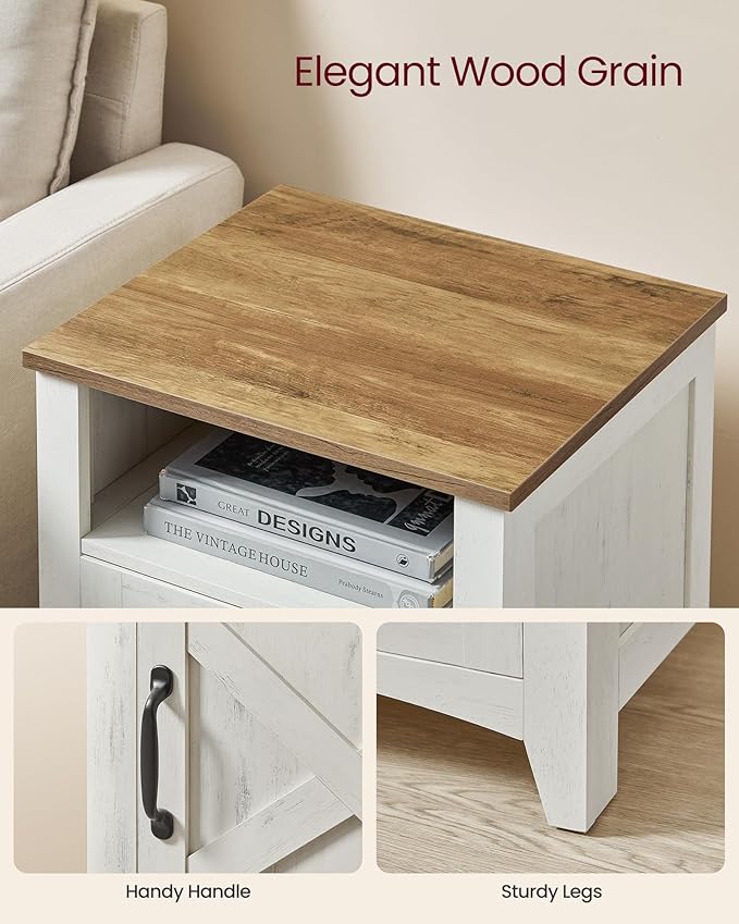 VASAGLE LIRY Collection - Farmhouse Nightstand with Barn Door, Set of 2, Bedside Table with Storage, Side End Table, Night Stand, Open Compartment, for Bedroom, Rustic White and Honey Brown ULET809K41 | with Barn Door, with Storage, Open Compartment, f...