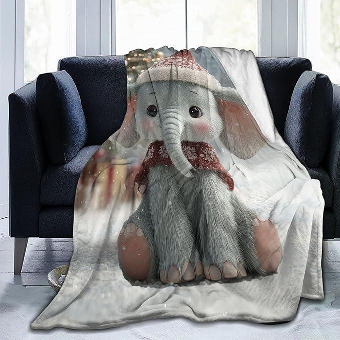 Elephant Throw Blanket Soft Warm Cozy Cute Elephants Blankets Fuzzy Plush Fleece Christmas Elephant Blanket Winter Gifts for Couch Bed Sofa Home Decor 40''X50''