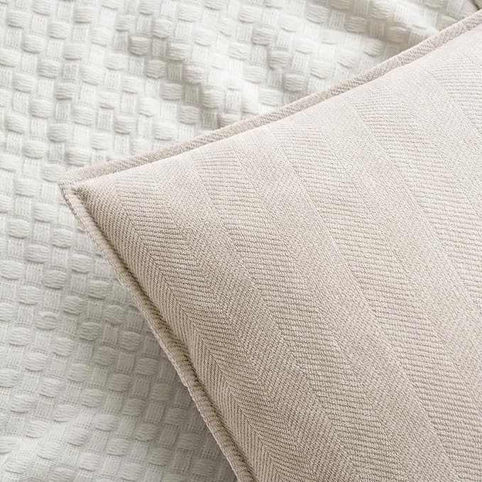 MIULEE Pack of 2 Cream Beige Decorative Pillow Covers 18x18 Inch Soft Chenille Luxurious Couch Throw Pillows Farmhouse Cushion Covers with Elegant Design for Sofa Bedroom Living Room Spring Decor