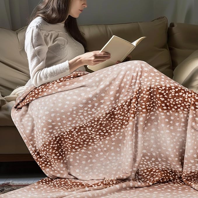 MACEVIA Flannel Fleece Animal Print Throw Blanket for Couch, Cabin Decor Deer Blanket, Hide Cabin Throw Blanket, Super Soft Fluffy Thick Warm Throws Home Decor for Bed Sofa(Deer, 50x60 Inches)
