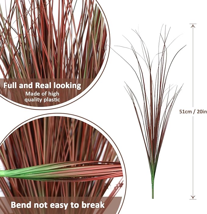 24 Bundles Red Artificial Plants Onion Grass Outdoor 20 Inch Fall Fake Shrubs Wheat Grass UV Resistant Autumn Greenery Stems Faux Bushes Plant for Indoor Home Farmhouse Thanksgiving Fall Decor
