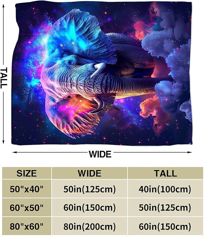 Fantasy Elephant Throw Blanket - Soft, Warm & Cozy Fleece for Couch, Sofa, Bed - 50"x40" - Animal Blanket for Girls, Boys, Women, Men, Kids, Adults