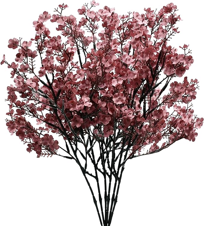Mandy's Mauve Artificial Baby’s Breath Flowers 6 Bundles Silk Gypsophila, 18.5 Inch European Style Modern Home Decor Centerpiece, Neutral Wedding Flower Arrangements