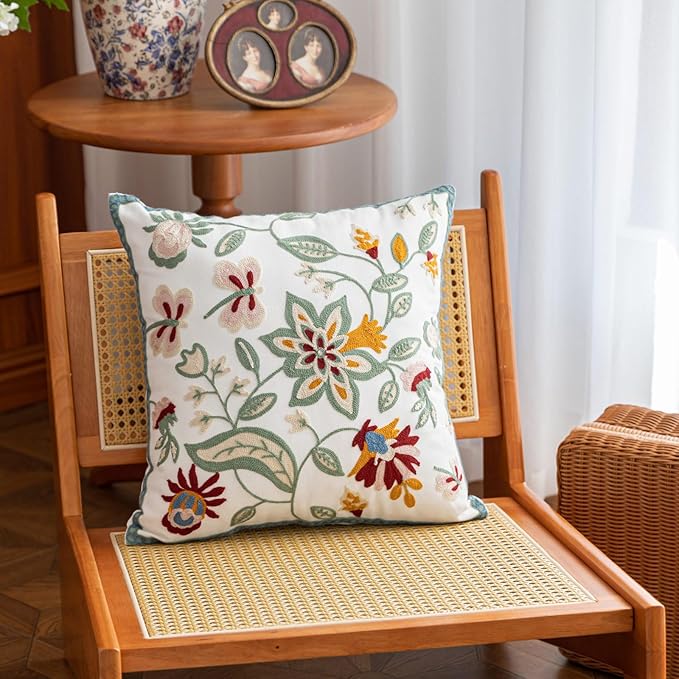 YIcabinet Pack of 2 Throw Pillow Covers,Plants Embroidered Pillow Case Soft Decorative Pillowcases for Home Sofa Couch 18x18 Inch