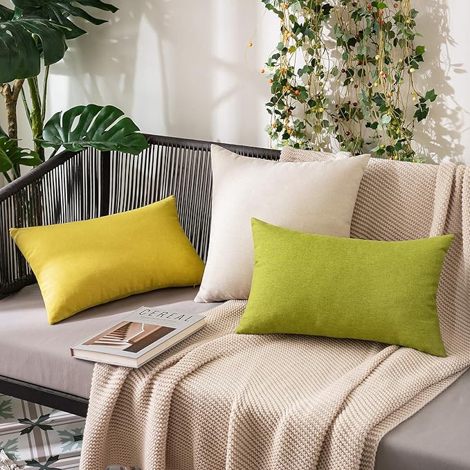 MIULEE Pack of 2 Decorative Outdoor Solid Waterproof Throw Pillow Covers Euro Sham Faux Linen Garden Farmhouse Cushion Cases for Patio Tent Balcony Couch Sofa 26x26 Inch Beige