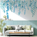 Blue Hanging String of Willow Wall Decals Peel and Stick, Large Plants Vinyl Wall Stickers, Removable Vine Home Decor Art for Bedroom Living Room Classroom Office