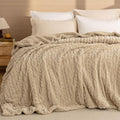 PHF Fluffy Sherpa Blanket Queen Size for Winter, Warm and Soft, 510GSM 3D Jacquard Thick Shaggy Fleece Plush Blanket for Sofa Bed, Khaki, 90"x90"