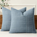 MIULEE Decorative Linen Check Throw Pillow Covers Neutral Farmhouse Vintage Pillow Covers 18x18 Set of 2 Boho Modern Home Decor for Sofa Couch Bedroom Cushion Blue Grey