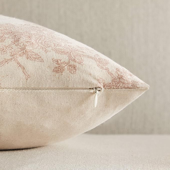 100% Cotton French Pastoral Throw Pillow Covers Set of 2, 18x18 Inch Taupe Farmhouse Decorative Cushion Covers for Sofa Bed Living Room Home Decor