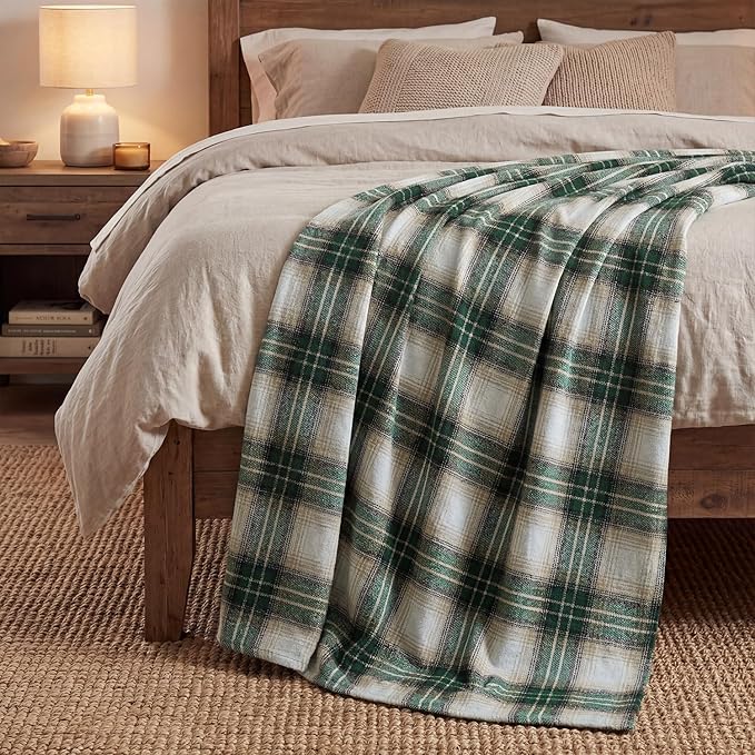 Horaldaily Green Light Coffee Farmhouse Plaid Spring Decorative Blanket Throw, Rustic Soft Lightweight Blanket for Couch Sofa Bed Lounging Decoration, Ideal Gifts for Kids Adults Self, 50x60